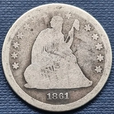 1861 Seated Liberty Quarter 25c Circulated #84149 - Image 1 of 2