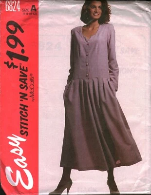 6824 Vintage McCalls SEWING Pattern Misses 1990s Dress Stitch N Save UNCUT 6-12 - Image 1 of 2