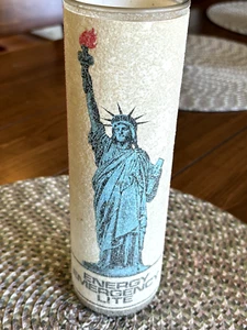 VINTAGE SUGARED FROSTED PILLA CANDLE Energy Emergency Lite Statue Liberty USA - Picture 1 of 7