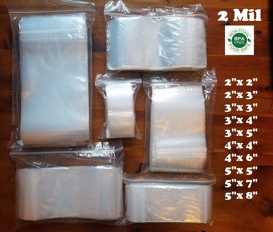 100x 2-Mil Clear Zip Plastic Lock Bags Poly Jewelry Zipper Pill Baggies US 2" 5" - Image 1 of 1