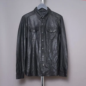 ALL SAINTS Leather Shirt Jacket LARGE Mens Black L Biker Cowboy Western IRWIN - Picture 1 of 16
