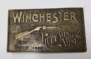 Vintage WINCHESTER REPEATING ARMS Brass Belt Buckle Lewis Buckles Chicago - Picture 1 of 2