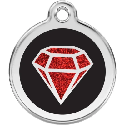 Stainless Steel Red Dingo Red Ruby Glitter Dog ID Charm Tag Small Medium Large - Image 1 of 4