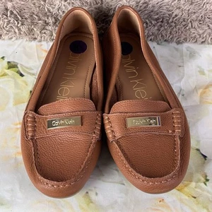 Calvin Klein Leta Loafer Women’s Size 8.5 Driving Brown Leather Shoes - Picture 1 of 15