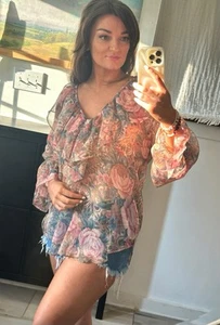 Victoria’s Secret Gold Label Size XL Floral Sheer Ruffle Poet Blouse - Picture 1 of 5