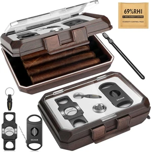 Set Di Umidificatori per Sigari Da Viaggio Include 2 Tagliasigari Multifunzional - Foto 1 di 12