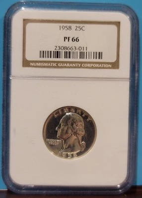 SB1-B12: 1958 Washington Quarter PF66 NGC Proof 90% Silver Coin – Stunning Cameo - Image 1 of 2