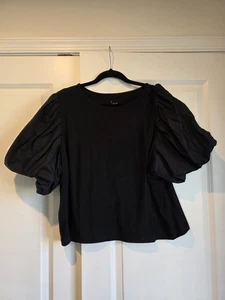 A New Day Blouse Womens NWT Black Puff Sleeve Boho Cropped Size 1X - Picture 1 of 9