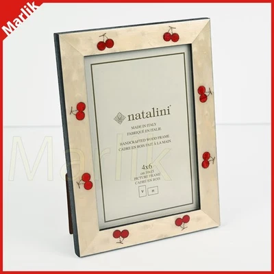 Natalini Handmade Italian Frame 4x6" ( 10x15 cm ) Ivory/Red, Cherry Pattern, NEW - Image 1 of 3