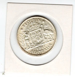 AUSTRALIA 1941 TWO SHILLING FLORIN  92.5%  SILVER AUNC UNC - Picture 1 of 2