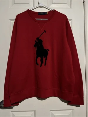 Polo Ralph Lauren Sweatshirt Chenille Big Pony Double-Knit Crew Neck Red Mens XL - Image 1 of 4