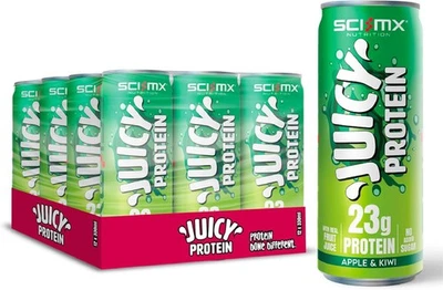 SCI-MX Juicy Protein Water 12 X 330ml Collagen Protein Fruit Juice Cans UK Made
