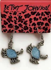 Betsey Johnson Silver Plated Ocean Blue Sea Crab Dangle Earrings NWT - Picture 1 of 7