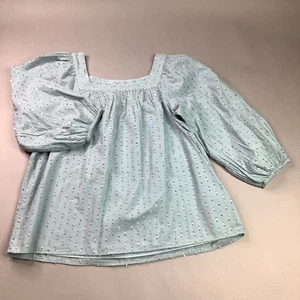 Mujer Azul Claro Manga Abullonada 3/4 Cuello Cuadrado Plata Bordado Patrón Lg Boho - Imagen 1 de 7