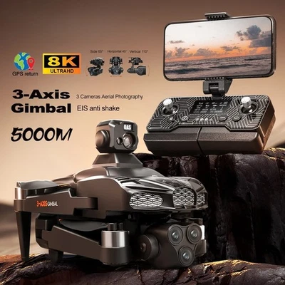 GPS Drone 8K Professional 3-Axis PTZ HD 3 Camera 5G WIFI FPV Obstacle Avoidance - Image 1 of 4