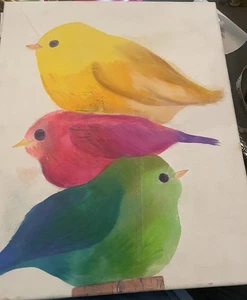 Original Hand Painted Artwork Birds Home Decor Gift Wall Art Canvas 20x16 - Picture 1 of 1