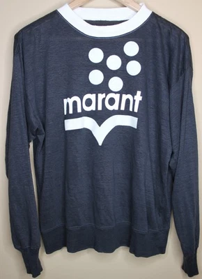 ISABEL MARANT ÉTOILE Logo Graphic Crewneck Linen Sweatshirt Dark Gray Size LARGE - Image 1 of 4