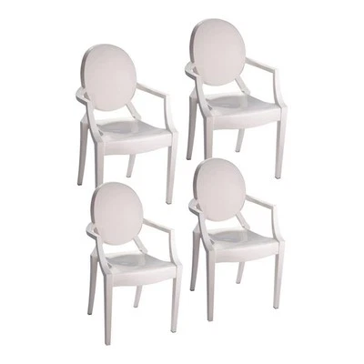 Silla de comedor de plástico con brazo Bentley Pangea Home Lucid 36,5" en blanco (juego de 4) Foto 1 de 4