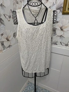 Chicos Size 3 Cream & Gold Sequin Print Knit Sleeveless Tank Top - Picture 1 of 3