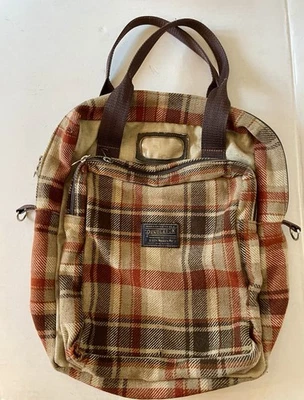 Vintage 70s PENDELTON Wool Plaid Tote Bag Book Unlined Brown Orange Oregon USA * - Image 1 of 4