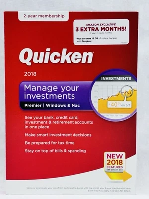 Quicken Premier 2018 Software Windows Mac 2 Year Membership New Sealed - Image 1 of 4