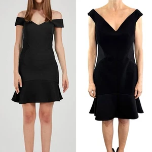 Rebecca Vallance Size 12 Aus (8 US) Black Off The Shoulder Anise Mini Dress NWT - Picture 1 of 24