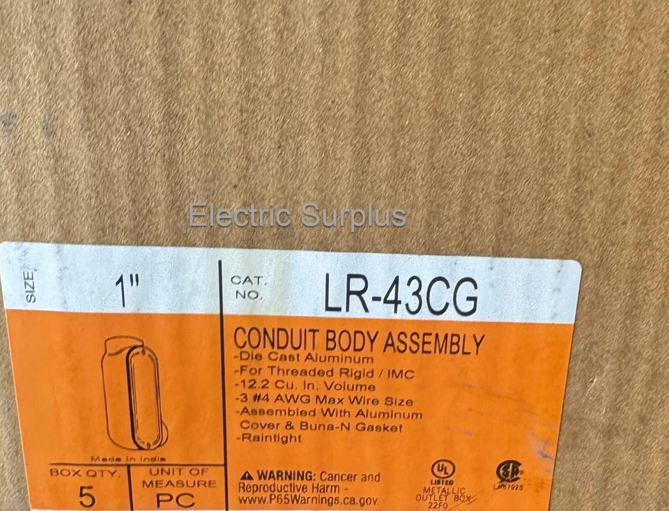 Conjunto de carrocería de conducto Bridgeport LR-43CG, 1 pulgada, (cantidad: 5) Foto 1 de 1