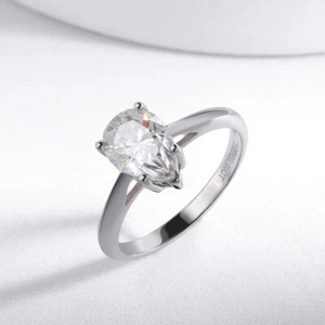 2ct D VVS1 Pear Cut Moissanite Solitaire Engagement Ring 14K White Gold Plated - Picture 1 of 14