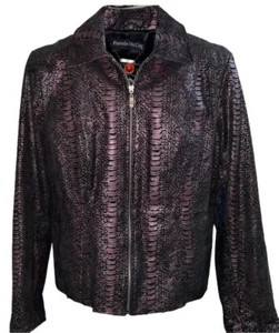 Pamela McCoy Women’s Size M Purple Black Leather Snake Skin Print Rocker Jacket - Picture 1 of 5
