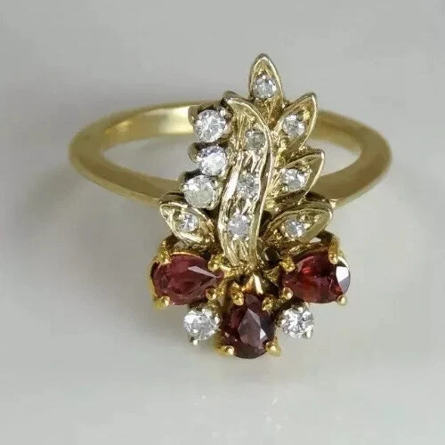Vintage 14K Gold Diamond Ruby Ring Women's sz 6 Natural Precious Stones Italy - Image 1 of 4