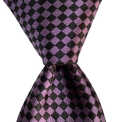 STACY ADAMS 签名金色男式领带设计师格子紫色/黑色二手状况完好 — 第 1/3 张图片