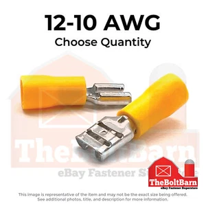 Yellow PVC/Vinyl Female Spade Crimp Connectors Terminals, AWG 12-10 - Picture 1 of 7