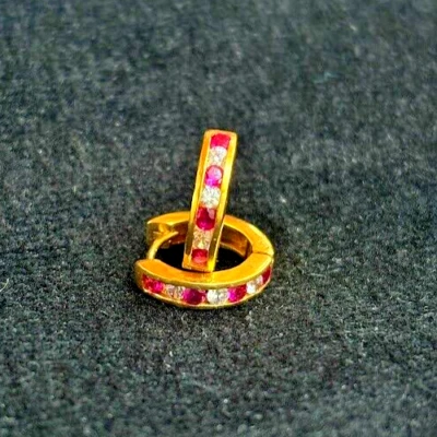 1.30CT Round Simulated Ruby & Diamond HOOP Earring 9K Yellow Gold Plated - Image 1 of 4