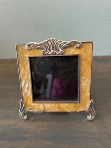 Green Tree Gallery Yellow Enamel and Silver Tone Picture Frame Art Deco - Picture 1 of 7