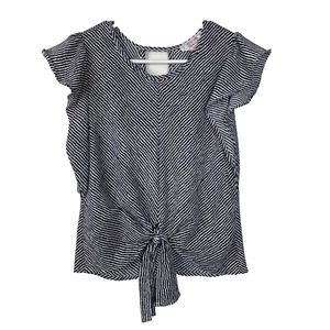 Vintage Panhandle Women's Striped Blouse Size Med Tie Waist Flutter Sleeve USA - Picture 1 of 9