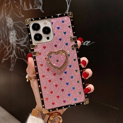 For Various Phone Cute Love Ring Holder Case Glitter Shockproof Cover Back Girls - Image 1 of 4
