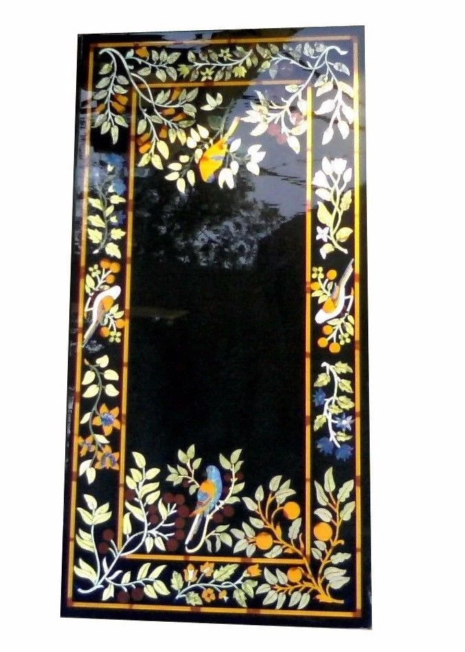 48" x 24" Handcrafted Marble Pietre Dure Floral Inlay Table Top - Image 1 of 1