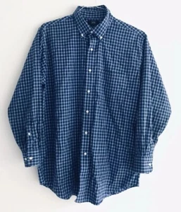 Berkley Jensen Mens Size L Blue Button Down Plaid Shirt Long Cuff Sleeves Cotton - Picture 1 of 11