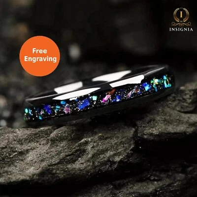 Женское обручальное кольцо — галактическое кольцо с опалом и александритом 4 мм Великобритания | черный вольфрам - Изображение 1 из 4