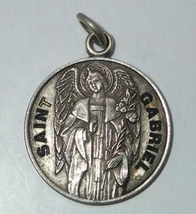 STERLING SILVER (925) Saint Gabriel Round Pendant Catholic Patron - 3.63 g - Picture 1 of 10