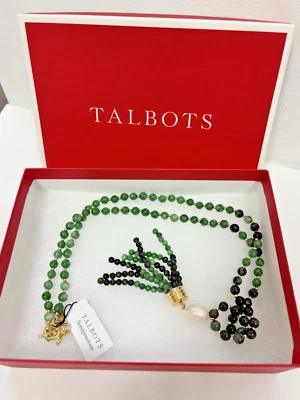 Talbots оливкового тона Tassle ожерелье мха агата жемчуг золотистый 28» новый с Ярлыками подарочная коробка - Изображение 1 из 4