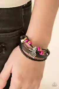 Brazalete Paparazzi "Corazón del Desierto" Cuero en Capas y Cordel y Cuentas de Madera - Imagen 1 de 2