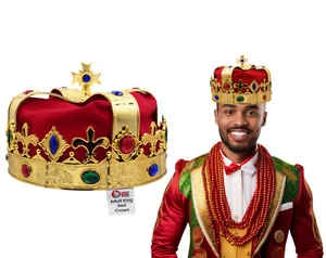Adult Royal Wiseman King Crown Queen Regal Jeweled Gold Hat Costume Accessory - Picture 1 of 15