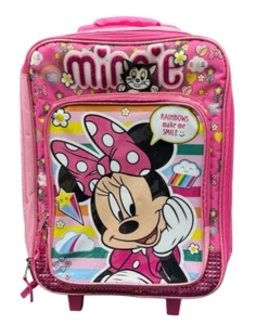 Disney Minnie Mouse Kids Rolling Suitcase Pink Luggage With Telescopic Handle - Picture 1 of 11