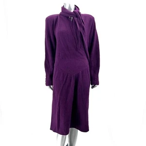 VTG Vicunol Argentina Purple Merino Angora Wool Long Slv Sweater Dress & Sash XL - Picture 1 of 10