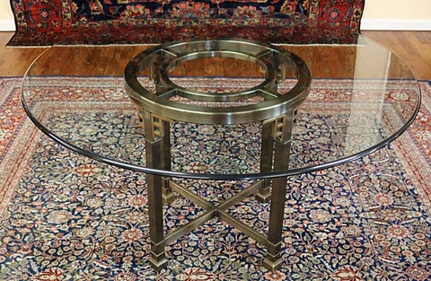 Brass & Chrome & Glass Mastercraft MCM Round Dining Center Table Greek Key Style Cover