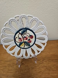 Vintage Handarbeit Keramik Seil Gitter Wirbel Teller Erdbeeren Mitte Spanien  - Bild 1 von 5