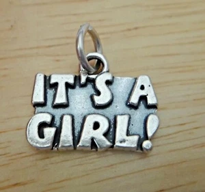 Sterling Silver 14x16mm says It's a Girl! Baby Charm - Picture 1 of 3