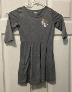 OLD NAVY GIRLS Gray SKATER DRESS SCOOP NECK SEQUIN UNICORN Size 5 (XS) - Picture 1 of 3
