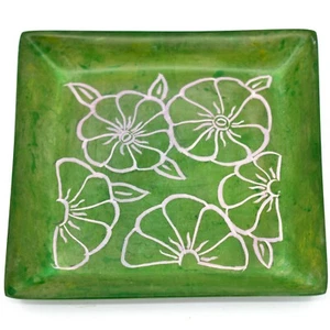 Tabaka Chigware Hand Carved Kisii Soapstone Green Floral Trinket Dish Kenya - Imagen 1 de 3